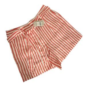 Boden High Waisted Alma Belted‎ Linen Paperbag Shorts Womens 12 Red Striped NEW